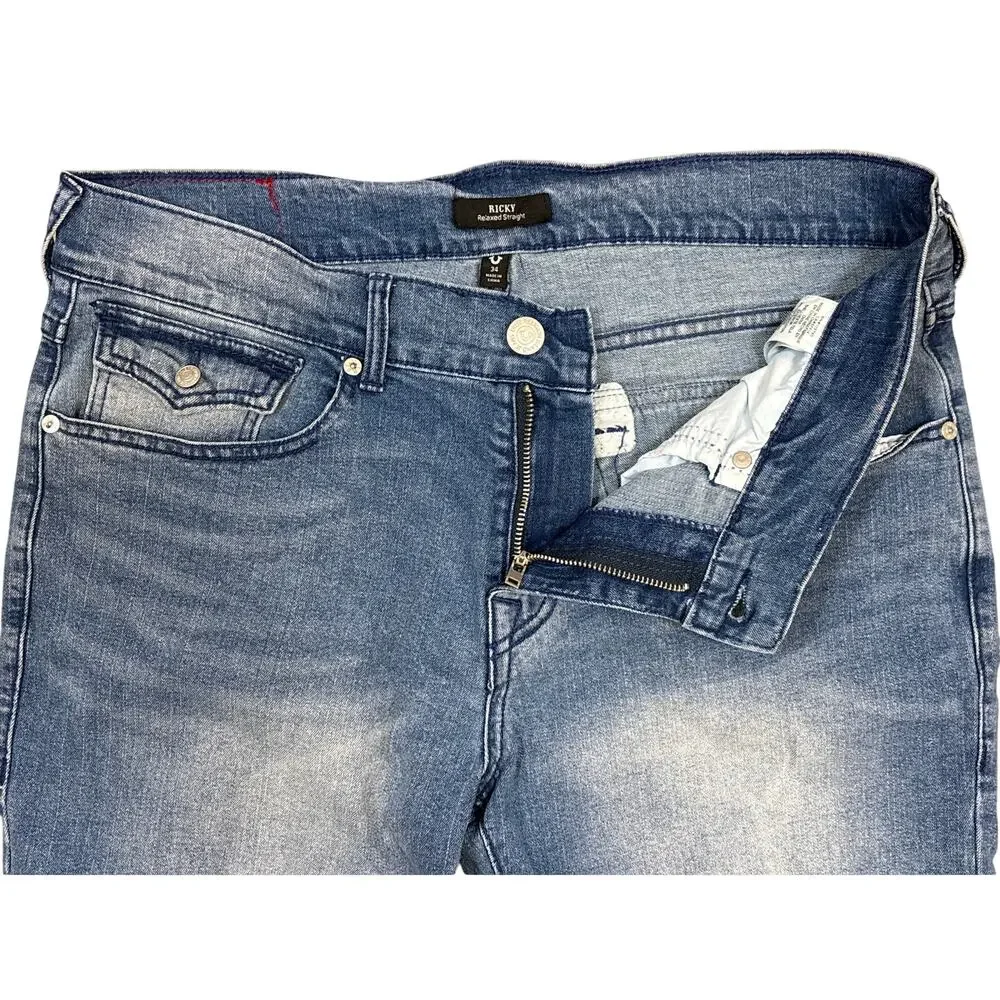 Men’s True Religion Blue denim jeans Ricky Relaxed straight 34x34 flap pocket